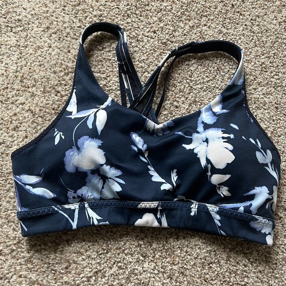 Athleta Small Blue Floral Transcendence Sports Bra - Picture 1 of 5